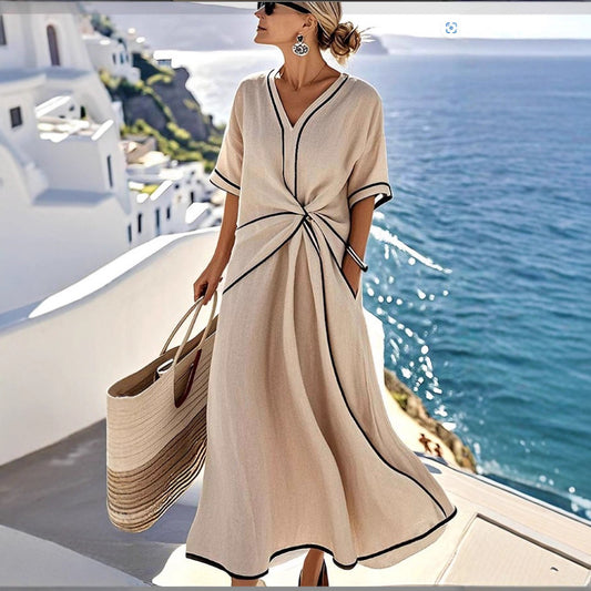 Women'S Loose Striped Print Long Dress