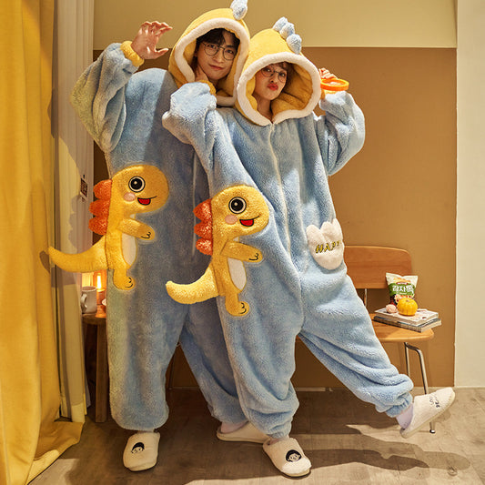 Cartoon Jumpsuit Homewear Couple One-Piece Nightgown Coral