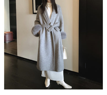 Cuff Detachable Fox Fur Elegant -Sided Cashmere