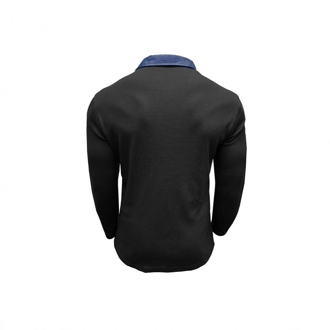 Men'S Long-Sleeved Waffle Polo Shirt Top