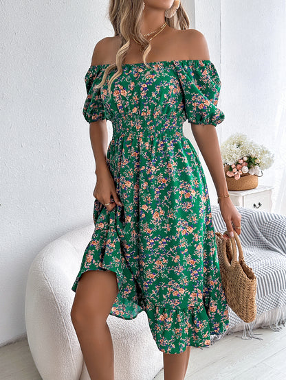 Floral Print Square Collar Dress Summer Ruffles