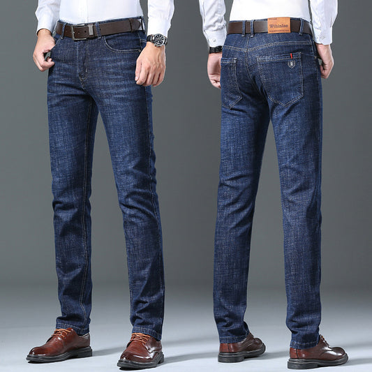 Jeans Men'S Straight Loose Casual Pants Fleece-Lined