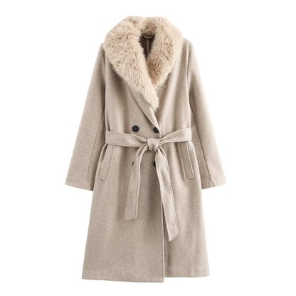 Style Simple Artificial Fur Effect Woolen Coat