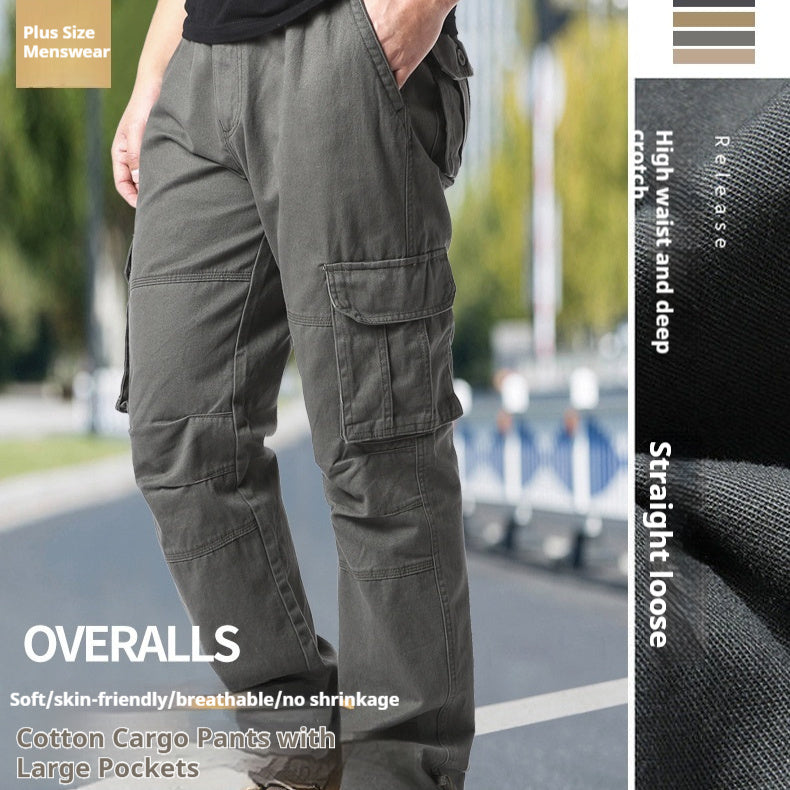 Cotton Multi-Pocket Cargo Pants Men'S Loose Wear-Resistant