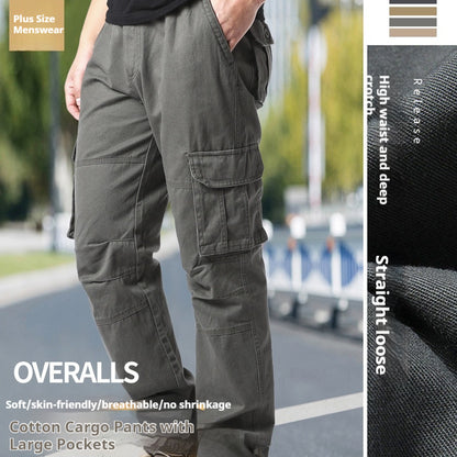 Cotton Multi-Pocket Cargo Pants Men'S Loose Wear-Resistant