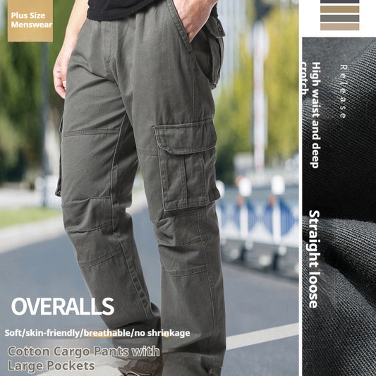 Cotton Multi-Pocket Cargo Pants Men'S Loose Wear-Resistant