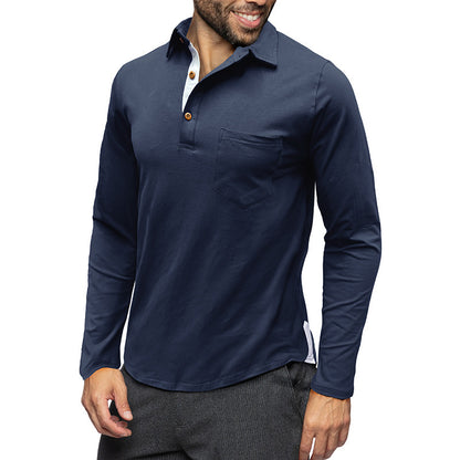 Retro Lapels T-Shirt Men'S Long-Sleeved Top