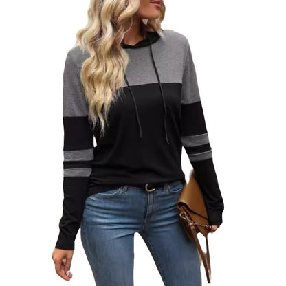 European And American Hooded Stitching Long-Sleeved Sweater