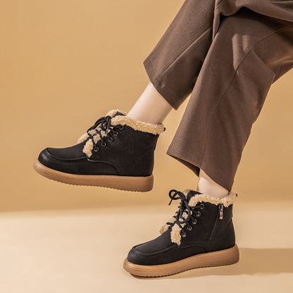 Lace-Up Plush Snow Boots Warm Fleece Flat