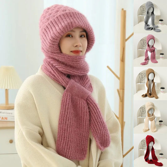 Women'S Fleece-Lined Scarf And Hat Knitted Hat