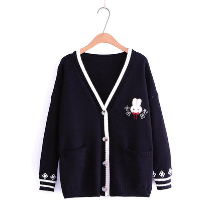 Loose Solid Color Rabbit Cardigan