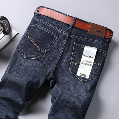 Jeans Men'S Straight Loose Casual Pants Fleece-Lined