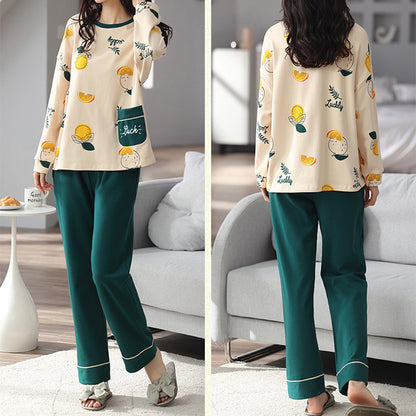 Loose Print Pajamas Women Autumn Pyjama Set