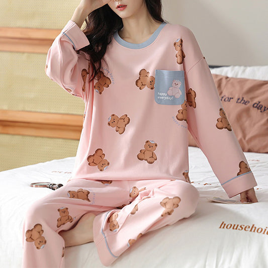 Loose Print Pajamas Women Autumn Pyjama Set
