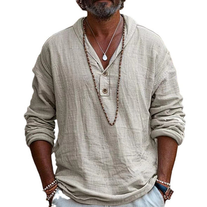 Retro Cotton And Linen Casual Long-Sleeved Shirt