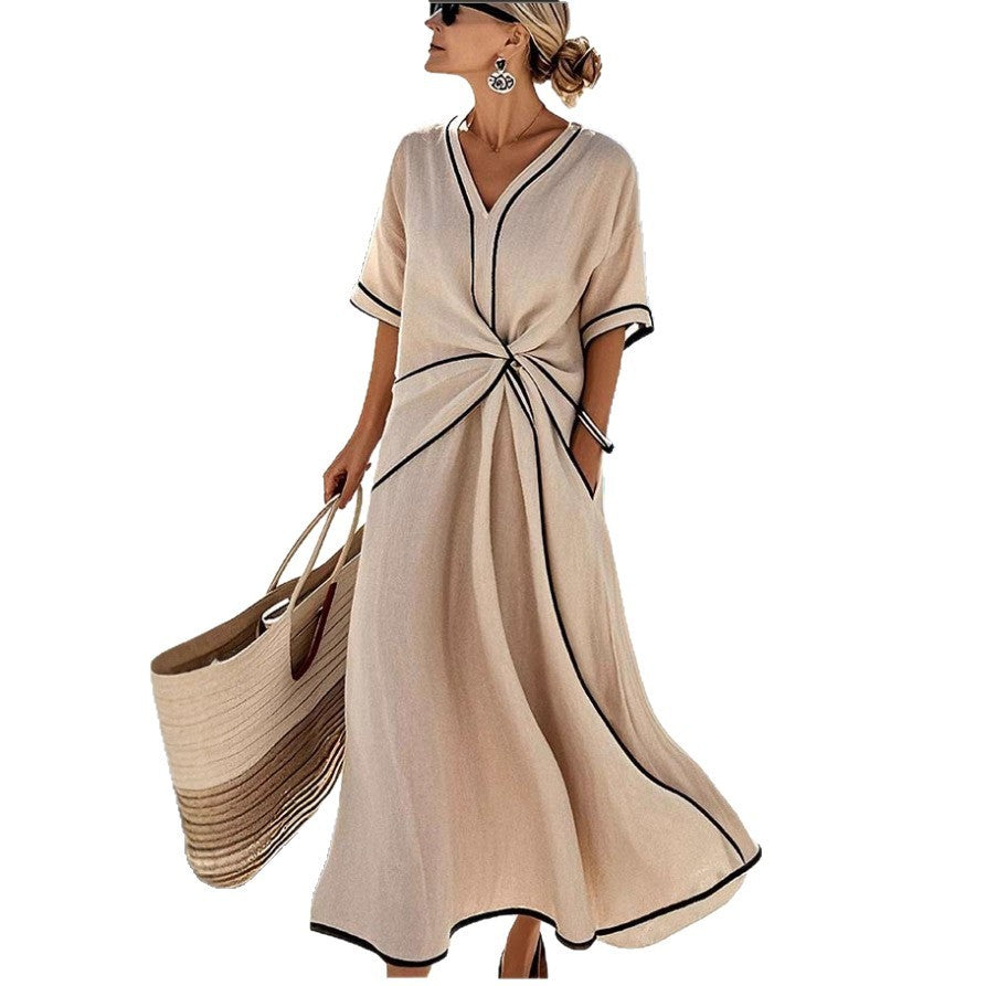 Women'S Loose Striped Print Long Dress