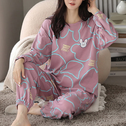Loose Print Pajamas Women Autumn Pyjama Set