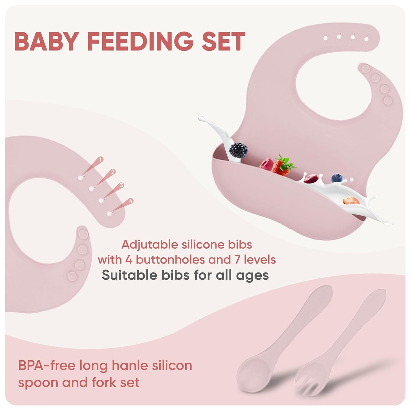 Silicone Baby Feeding Set With Suction, 10