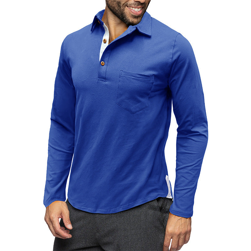 Retro Lapels T-Shirt Men'S Long-Sleeved Top