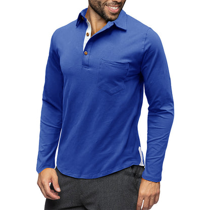 Retro Lapels T-Shirt Men'S Long-Sleeved Top