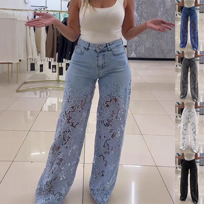 Y2K Lace Flowers Hollow Jeans High Waist