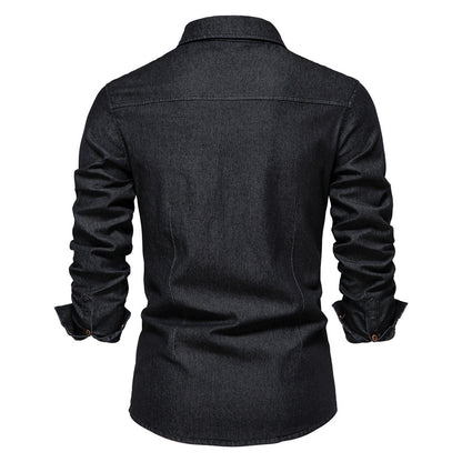 Men'S Long-Sleeved Denim Shirt Casual Solid Button