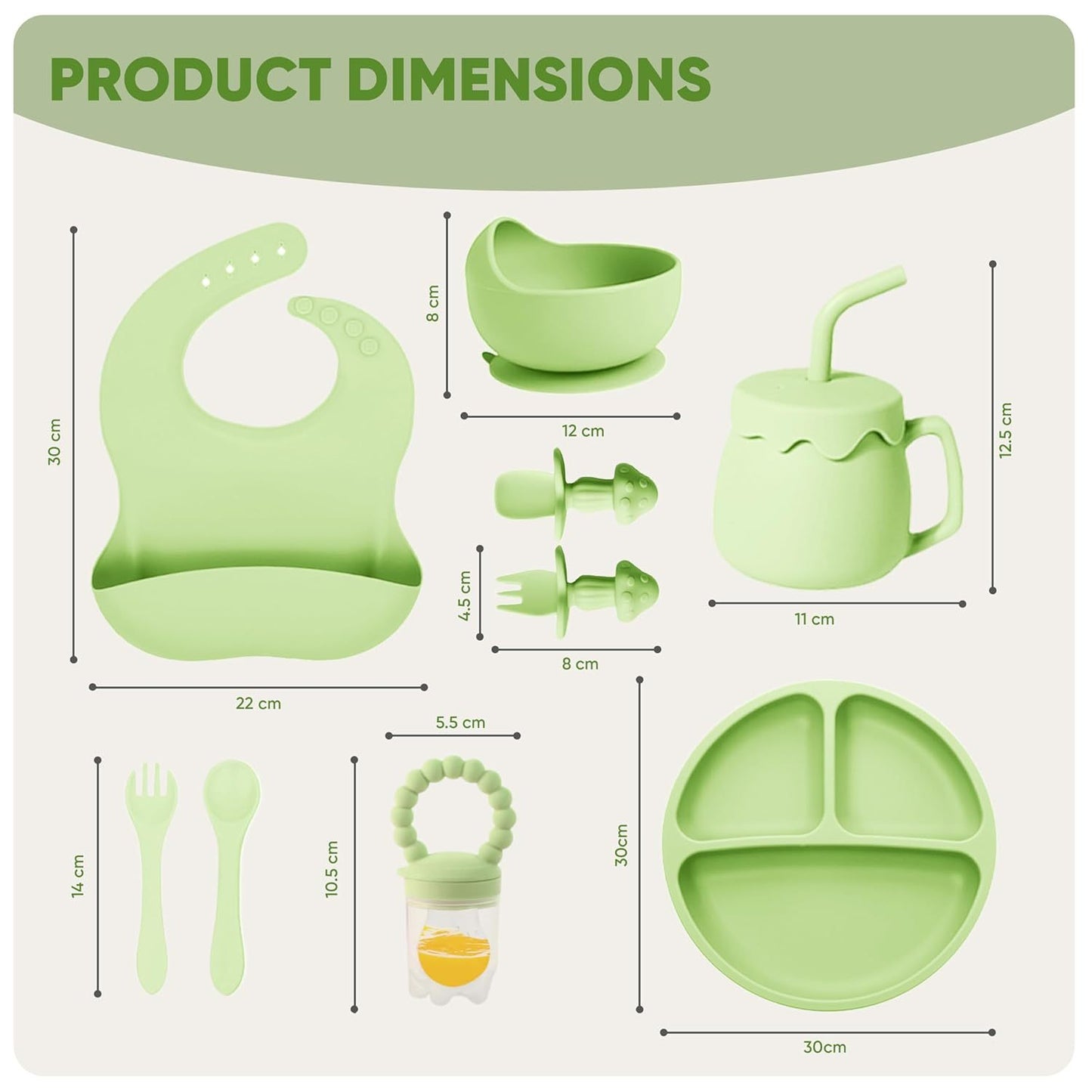 Siiicone Baby Feeding Set With Suction, 10
