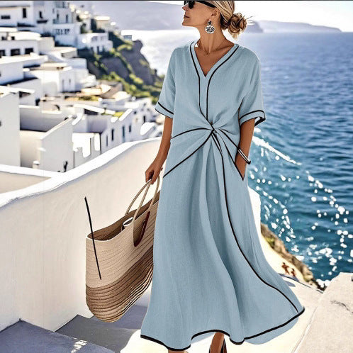 Women'S Loose Striped Print Long Dress