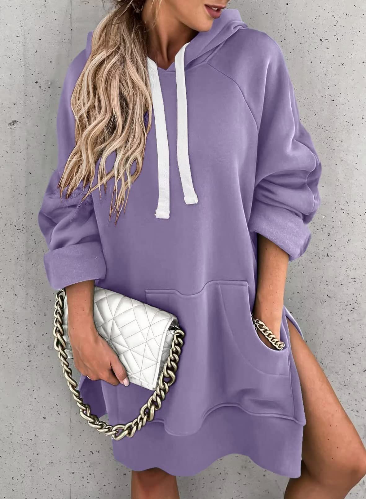 Women'S Solid Color Hooded Mid-Length Sweater
