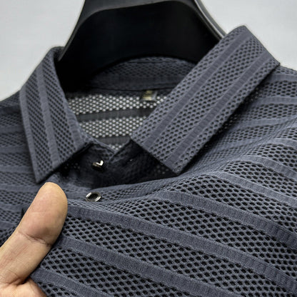 Hollow-Out Ice Silk Mesh Breathable Short-Sleeved Men'S