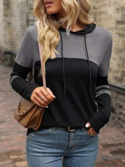 European And American Hooded Stitching Long-Sleeved Sweater