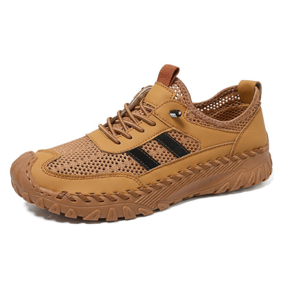 Plus Size Sewed Cowhide Mesh Korean Men'S