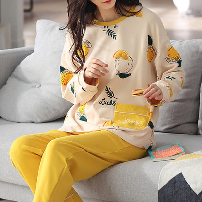 Loose Print Pajamas Women Autumn Pyjama Set