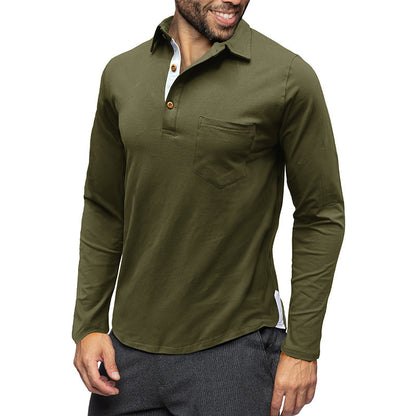 Retro Lapels T-Shirt Men'S Long-Sleeved Top