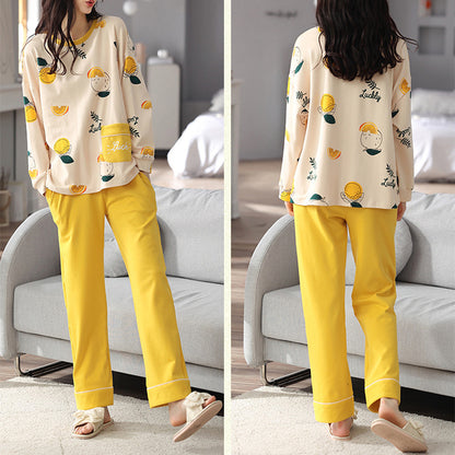 Loose Print Pajamas Women Autumn Pyjama Set