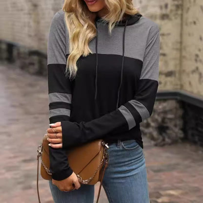 European And American Hooded Stitching Long-Sleeved Sweater