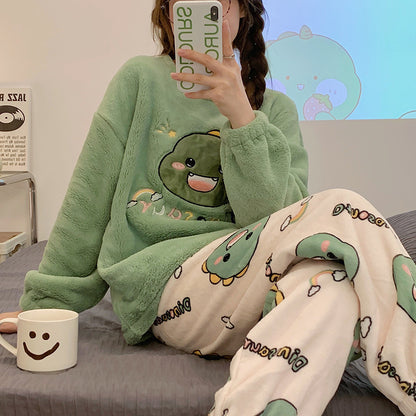 刺繍入り厚手ドローストリングコーラルベルベットパジャマ女の子