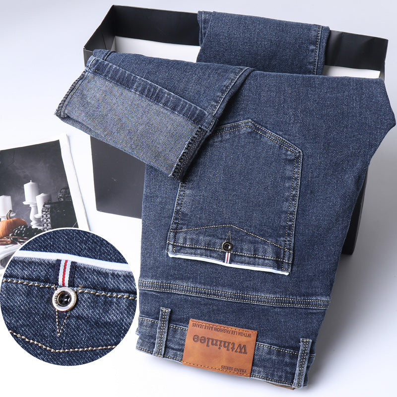 Jeans Men'S Straight Loose Casual Pants Fleece-Lined