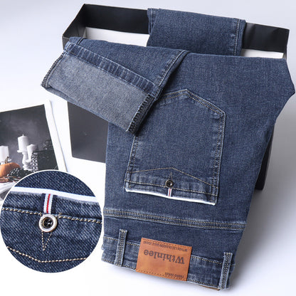 Jeans Men'S Straight Loose Casual Pants Fleece-Lined