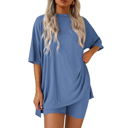 Casual Crew Neck Split Loose Shorts Short