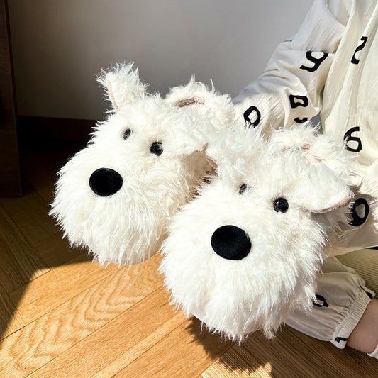 Puppy Cotton Slippers Female Non-Slip Warm Fluffy