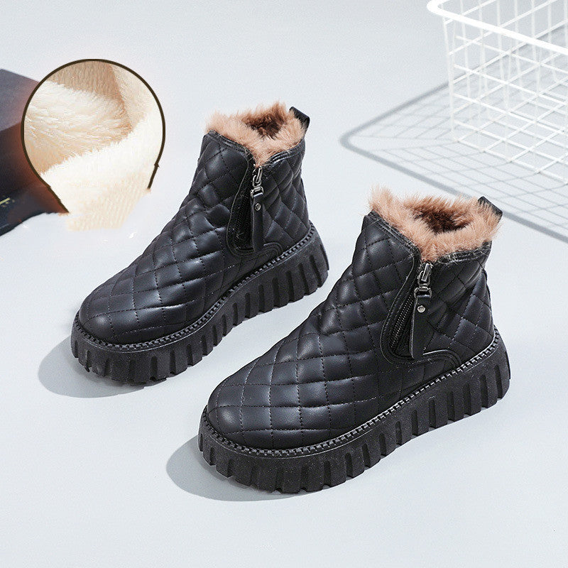 Women'S Plaid Pattern Platform Ankle Boots