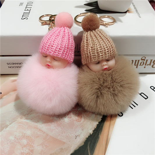 Sleeping Cute Fuzzy Ball Pendant Cute Doll