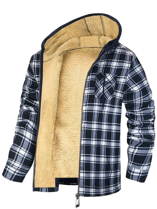 Men'S Plaid Print Zip-Up Jacket Thickened Cotton-Padded