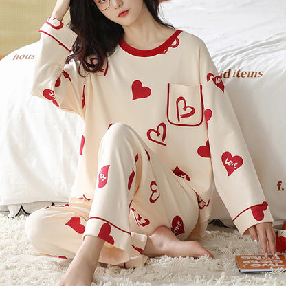 Loose Print Pajamas Women Autumn Pyjama Set