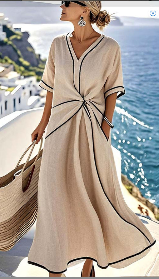 Women'S Loose Striped Print Long Dress