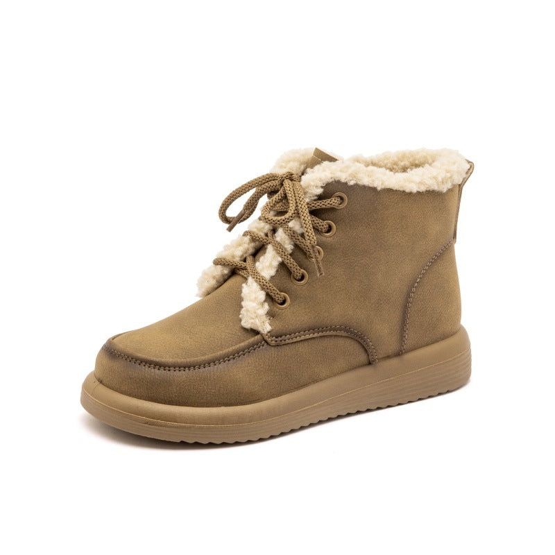 Lace-Up Plush Snow Boots Warm Fleece Flat