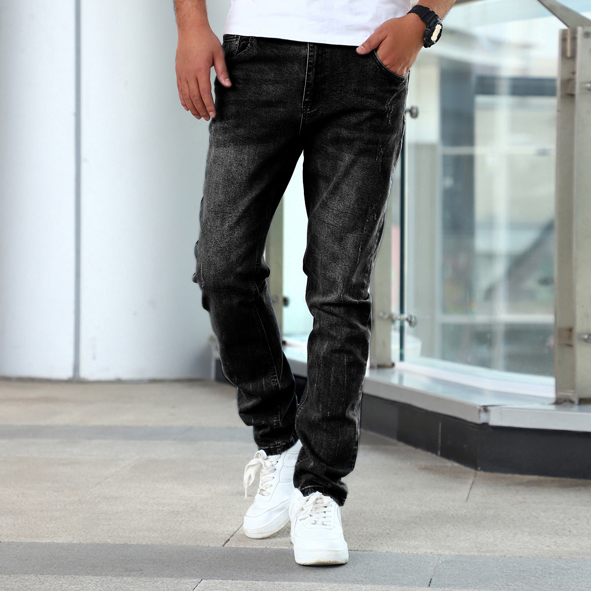 Men'S Jeans Gray Trousers Stretch Skinny