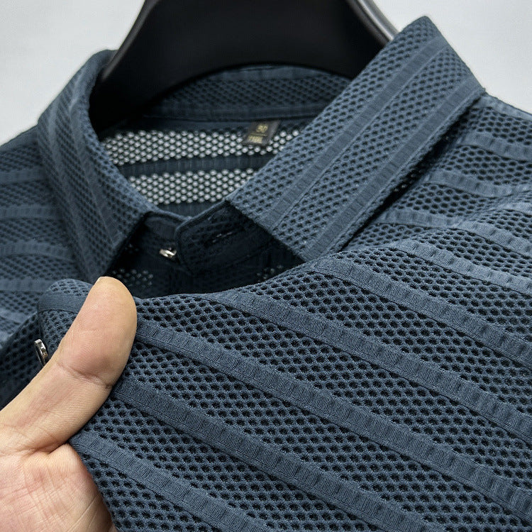 Hollow-Out Ice Silk Mesh Breathable Short-Sleeved Men'S