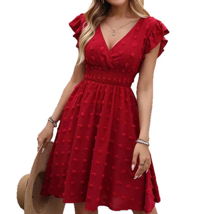 Jacquard Big Fur Ball Elastic Waist Ruffle